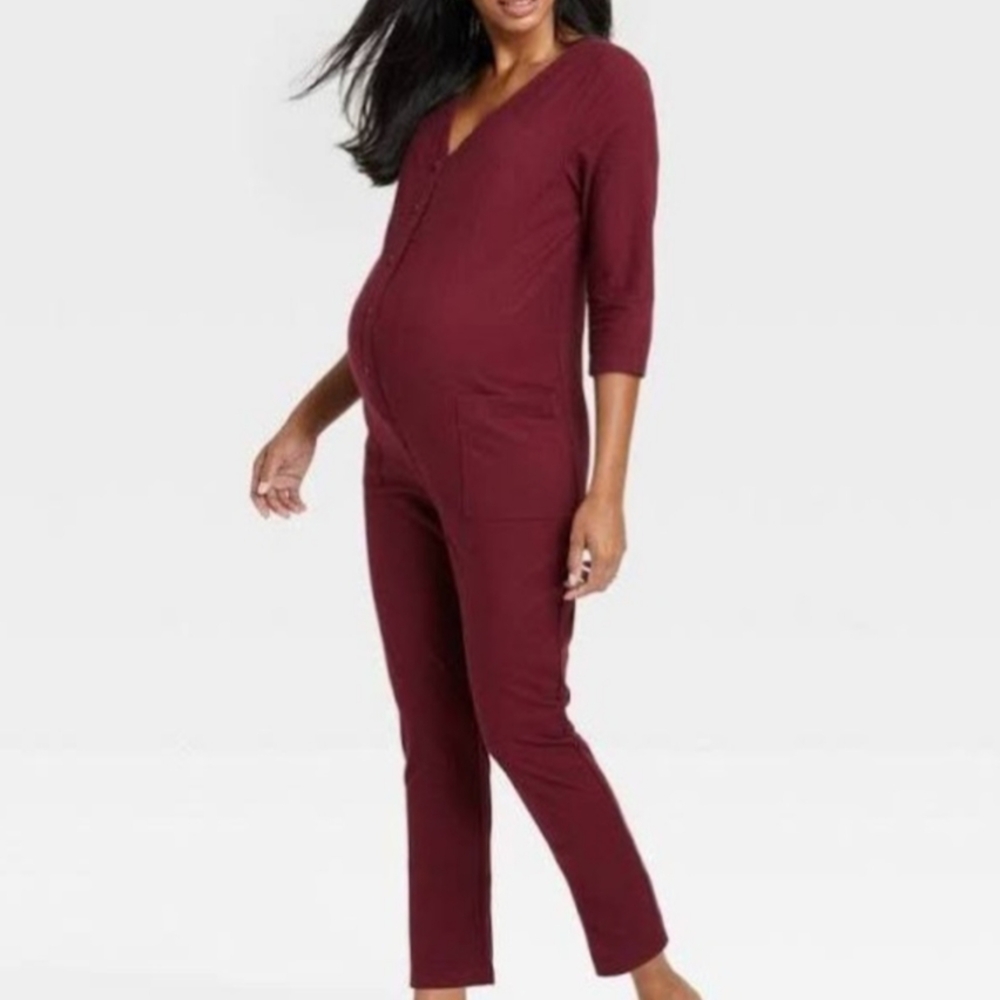 NWT Maternity Burgundy Jumpsuit